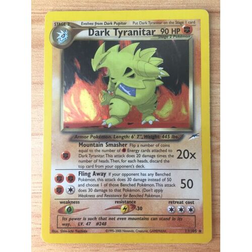 NEAR MINT DARK TYRANITAR 11/105 Neo Destiny Unlimited Holo Rare Pokemon