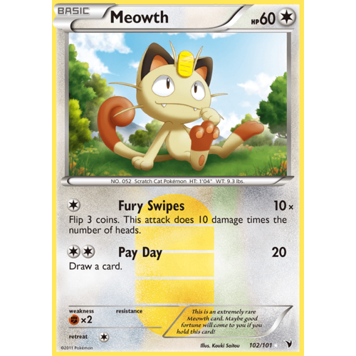 Meowth 102/101 BW Noble Victories Holo Secret Rare Pokemon Card NEAR MINT TCG
