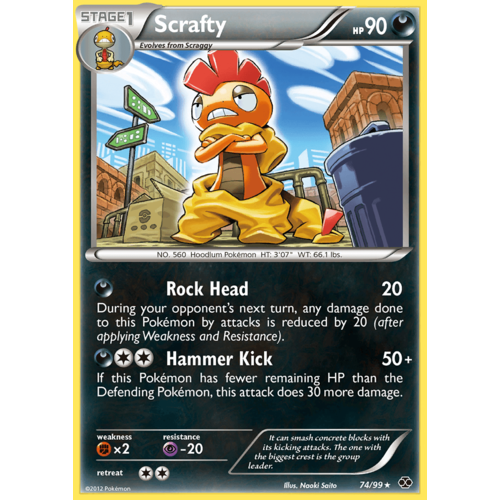 Scrafty 74/99 BW Next Destinies Holo Rare Pokemon Card NEAR MINT TCG