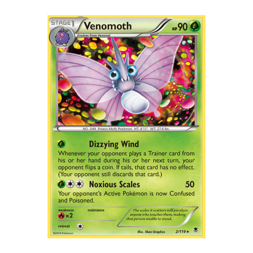 Venomoth 2/119 XY Phantom Forces Holo Rare Pokemon Card NEAR MINT TCG