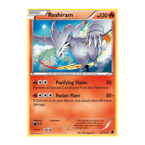 Reshiram Holo Rare Pokemon Card BW Plasma Freeze 17//116