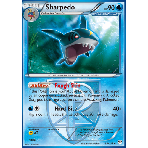 Sharpedo 33/135 BW Plasma Storm Rare Pokemon Card NEAR MINT TCG