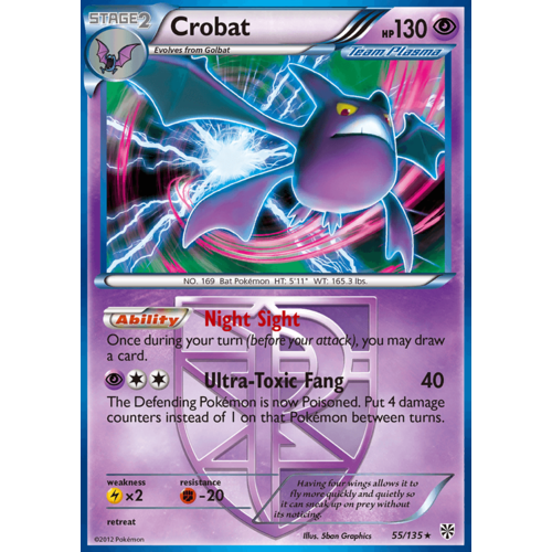 Crobat 55/135 BW Plasma Storm Holo Rare Pokemon Card NEAR MINT TCG