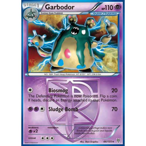 Garbodor 66/135 BW Plasma Storm Holo Rare Pokemon Card NEAR MINT TCG