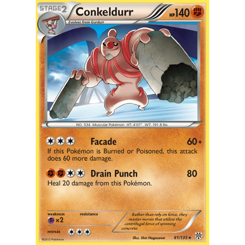 Conkeldurr 81/135 BW Plasma Storm Rare Pokemon Card NEAR MINT TCG