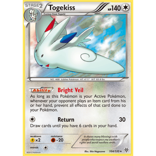 Togekiss 104/135 BW Plasma Storm Holo Rare Pokemon Card NEAR MINT TCG
