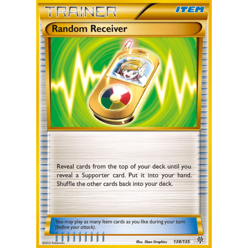 Random Receiver 138/135 BW Plasma Storm Holo Secret Rare Full Art Trainer Pokemon Card NEAR MINT TCG