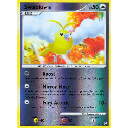 Swablu SH5/127 Platinum Base Set Holo Secret Rare Pokemon Card NEAR MINT TCG