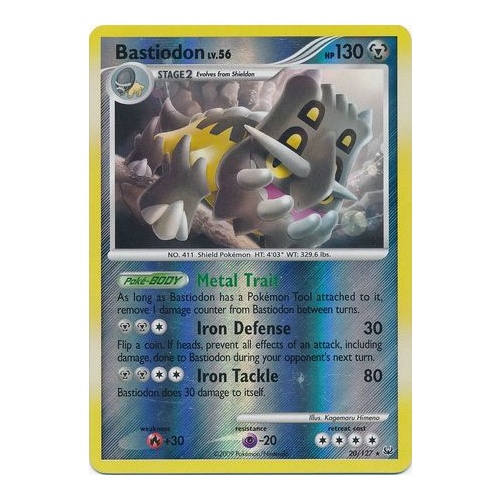 Bastiodon 20/127 Platinum Base Set Reverse Holo Rare Pokemon Card NEAR MINT TCG