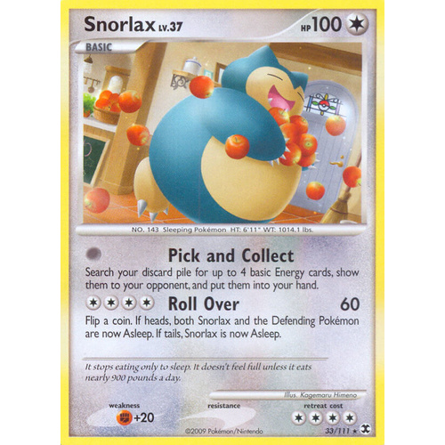 Snorlax 33/111 Platinum Rising Rivals Rare Pokemon Card NEAR MINT TCG