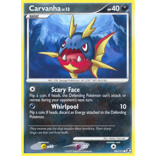 Carvanha 58/111 Platinum Rising Rivals Common Pokemon Card NEAR MINT TCG