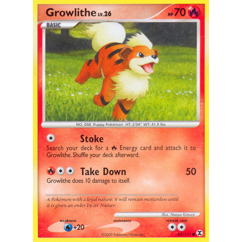 Growlithe 63/111 Platinum Rising Rivals Common Pokemon Card NEAR MINT TCG