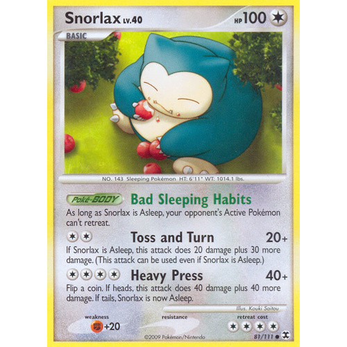Snorlax 81/111 Platinum Rising Rivals Common Pokemon Card NEAR MINT TCG