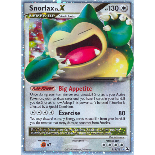 Snorlax LV. X 111/111 Platinum Rising Rivals Holo Ultra Rare Pokemon Card NEAR MINT TCG