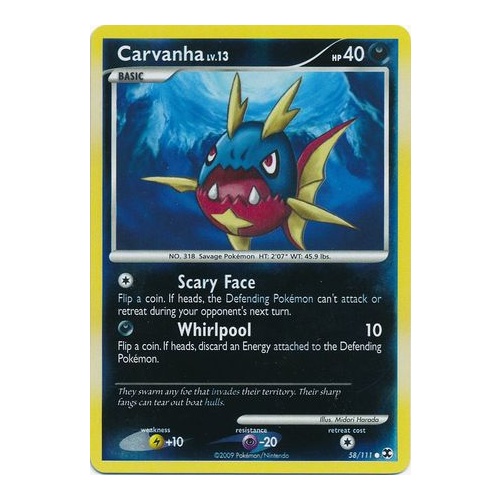 Carvanha 58/111 Platinum Rising Rivals Reverse Holo Common Pokemon Card NEAR MINT TCG