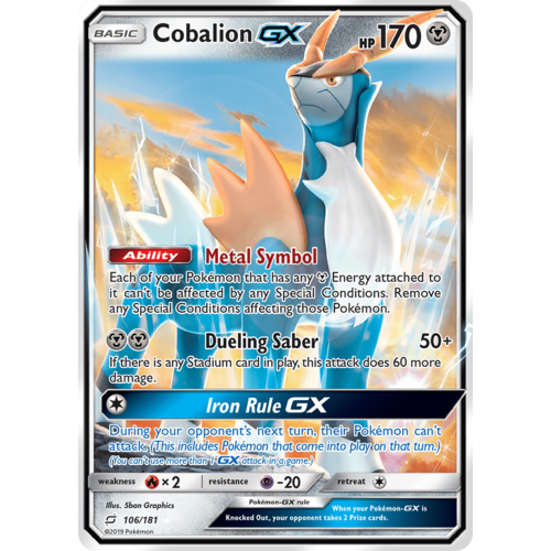 Cobalion GX 106/181 SM Team Up Holo Ultra Rare Pokemon Card NEAR MINT TCG
