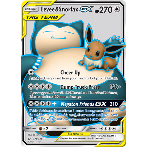 Eevee & Snorlax GX 171/181 SM Team Up Holo Ultra Rare Full Art Pokemon Card NEAR MINT TCG