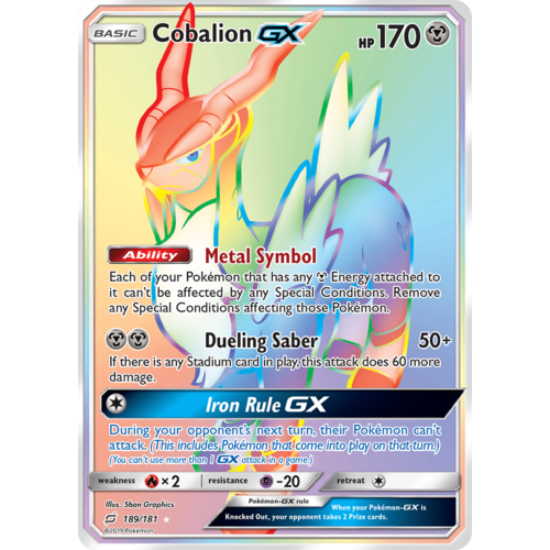 Cobalion GX 189/181 SM Team Up Holo Hyper Rare Full Art Pokemon Card NEAR MINT TCG