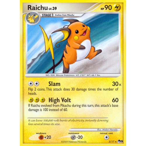 Raichu 3/17 POP Series 9 Holo Rare Pokemon Card NEAR MINT TCG