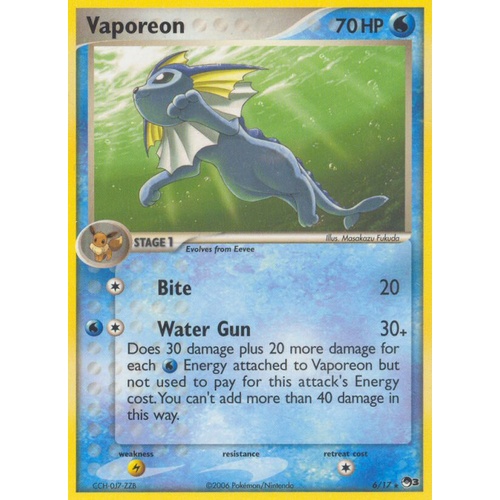 LIGHTLY PLAYED Vaporeon 6/17 POP Series 3 Holo Rare Pokemon Card TCG