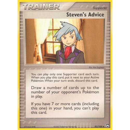Steven's Advice 83/108 EX Power Keepers Uncommon Trainer Pokemon Card NEAR MINT TCG