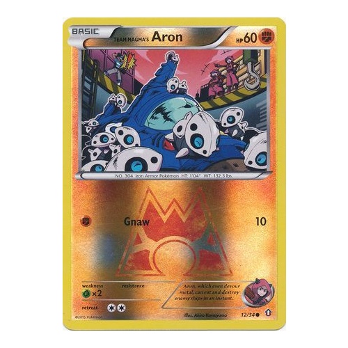 Team Magma's Aron 12/34 XY Double Crisis Reverse Holo Common Pokemon Card NEAR MINT TCG