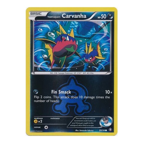 Team Aqua's Carvanha 20/34 XY Double Crisis Reverse Holo Common Pokemon Card NEAR MINT TCG