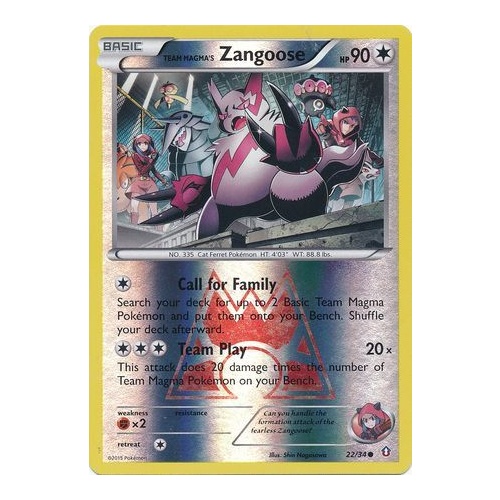 Team Magma's Zangoose 22/34 XY Double Crisis Reverse Holo Common Pokemon Card NEAR MINT TCG
