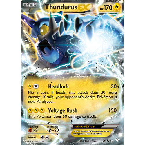 Thundurus EX 26/108 XY Roaring Skies Holo Ultra Rare Pokemon Card NEAR MINT TCG