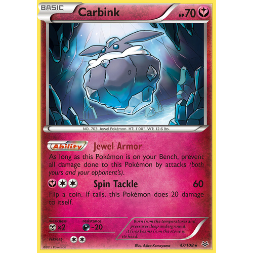 Carbink 47/108 XY Roaring Skies Holo Rare Pokemon Card NEAR MINT TCG
