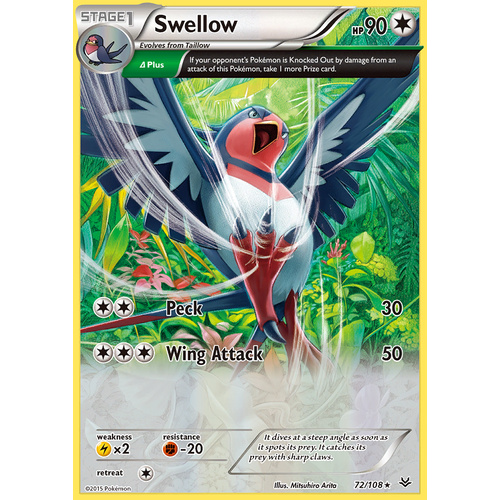 Swellow 72/108 XY Roaring Skies Holo Rare Pokemon Card NEAR MINT TCG