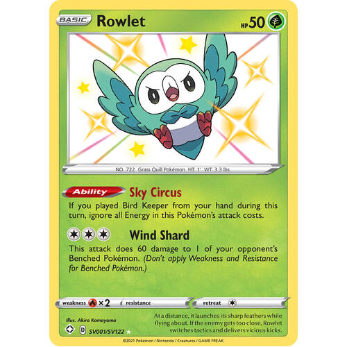 Rowlet SV1/SV122 SWSH Shining Fates Holo Shiny Rare Pokemon Card NEAR MINT TCG