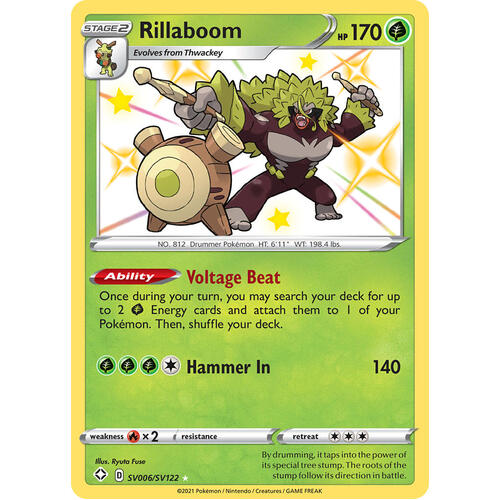 Rillaboom SV6/SV122 SWSH Shining Fates Holo Shiny Rare Pokemon Card NEAR MINT TCG