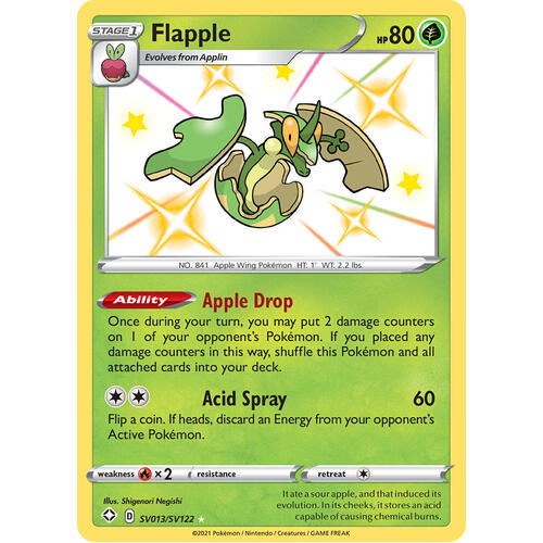 Flapple SV13/SV122 SWSH Shining Fates Holo Shiny Rare Pokemon Card NEAR MINT TCG