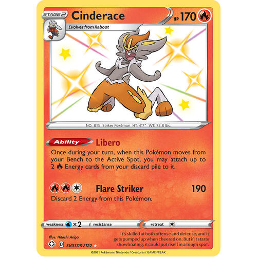 Cinderace SV17/SV122 SWSH Shining Fates Holo Shiny Rare Pokemon Card NEAR MINT TCG