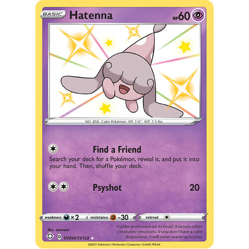 Hatenna SV54/SV122 SWSH Shining Fates Holo Shiny Rare Pokemon Card NEAR MINT TCG