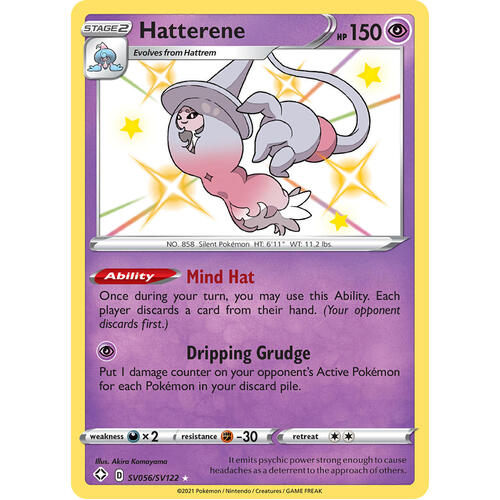Hatterene SV56/SV122 SWSH Shining Fates Holo Shiny Rare Pokemon Card NEAR MINT TCG