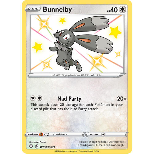 Bunnelby SV97/SV122 SWSH Shining Fates Holo Shiny Rare Pokemon Card NEAR MINT TCG