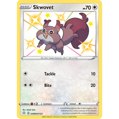Skwovet SV99/SV122 SWSH Shining Fates Holo Shiny Rare Pokemon Card NEAR MINT TCG