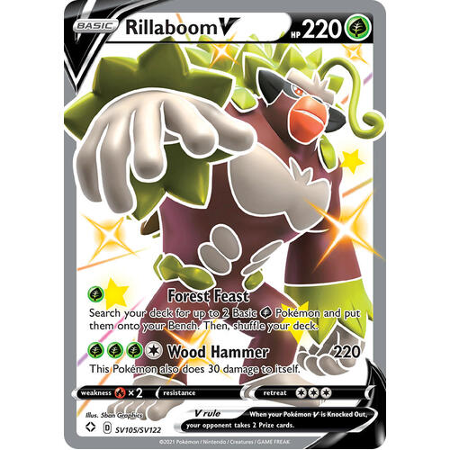 Rillaboom V SV105/SV122 SWSH Shining Fates Holo Full Art Shiny Rare Pokemon Card NEAR MINT TCG