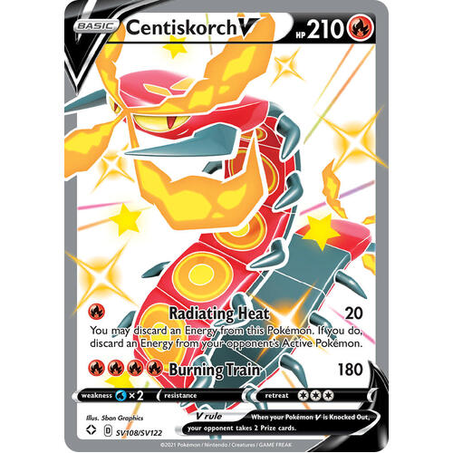 Centiskorch V SV108/SV122 SWSH Shining Fates Holo Full Art Shiny Rare Pokemon Card NEAR MINT TCG