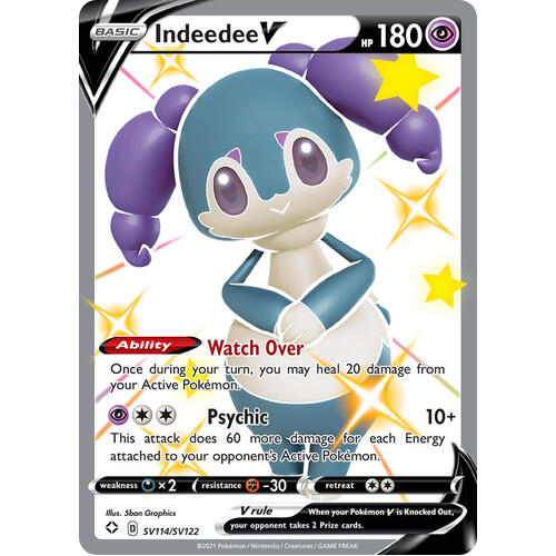 Indeedee V SV114/SV122 SWSH Shining Fates Holo Full Art Shiny Rare Pokemon Card NEAR MINT TCG