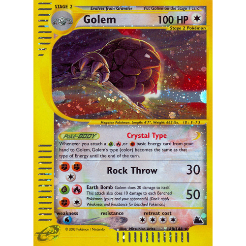 Golem 148/144 E-Series Skyridge Holo Secret Rare Crystal Type Pokemon Card NEAR MINT TCG