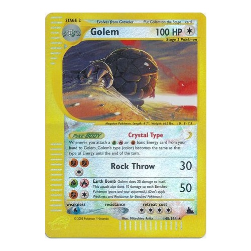 Golem 148/144 E-Series Skyridge Reverse Holo Secret Rare Crystal Type Pokemon Card NEAR MINT TCG