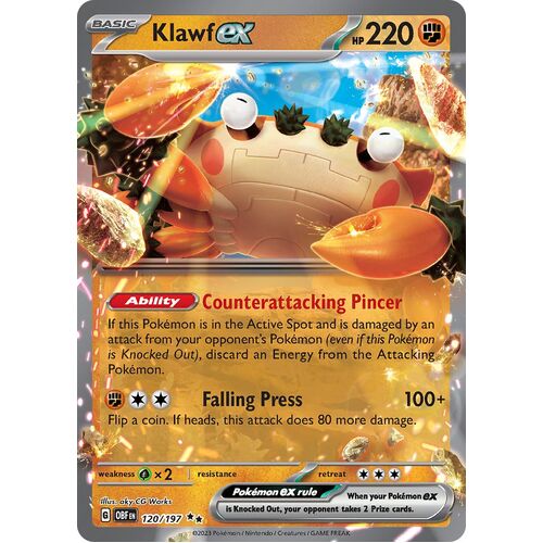 Klawf ex 120/197 Scarlet and Violet Obsidian Flames Holo Ultra Rare Pokemon Card NEAR MINT TCG