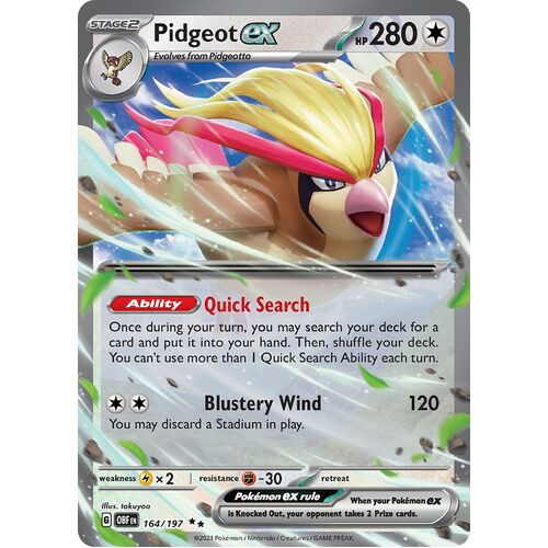 Pidgeot ex 164/197 Scarlet and Violet Obsidian Flames Holo Ultra Rare Pokemon Card NEAR MINT TCG