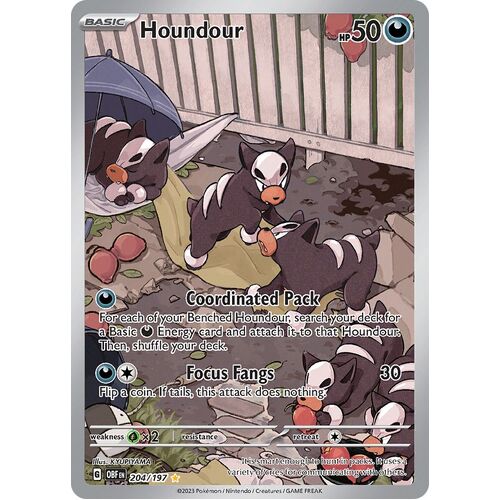 Houndour 204/197 Scarlet and Violet Obsidian Flames Illustration Rare Holo Pokemon Card NEAR MINT TCG