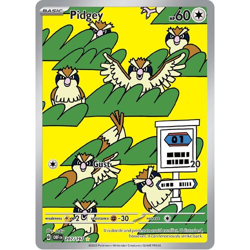 Pidgey 207/197 Scarlet and Violet Obsidian Flames Illustration Rare Holo Pokemon Card NEAR MINT TCG