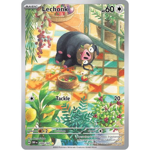 Lechonk 209/197 Scarlet and Violet Obsidian Flames Illustration Rare Holo Pokemon Card NEAR MINT TCG