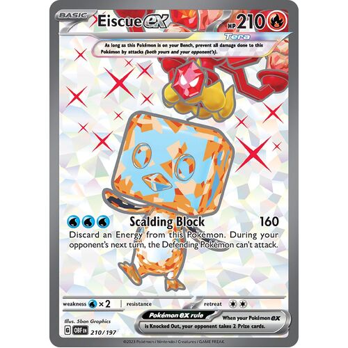 Eiscue ex 210/197 Scarlet and Violet Obsidian Flames Full Art Holo Secret Rare Pokemon Card NEAR MINT TCG